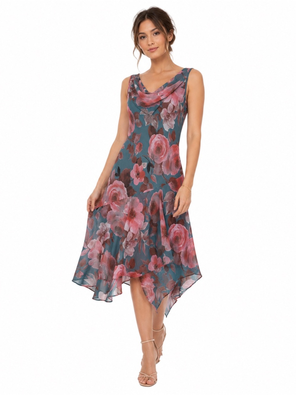 Bias Cut Dress Cowl Neck Handkerchief Hem 6 Y2K Style Midi Party Wedding Guest